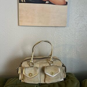 COACH 3681 Legacy Turnlock Beige Suede Leather Shoulder Bag